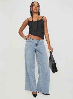 front view of model wearing Princess Polly Olivette Top Black Sleeveless Scoop Neck 