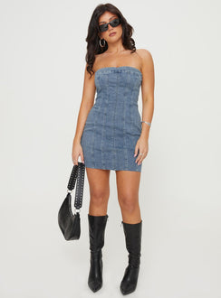 product Princess Polly Square Neck  Houser Mini Dress Denim Petite