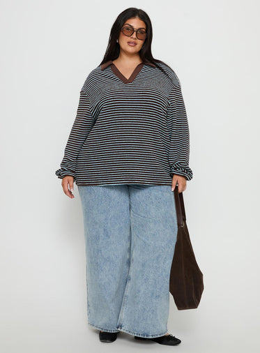 Rigbys Collared Jumper Brown / Blue Stripe Curve