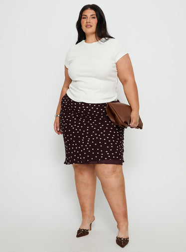 Sydni Midi Bias Cut Skirt Chocolate / Pink Polka Curve