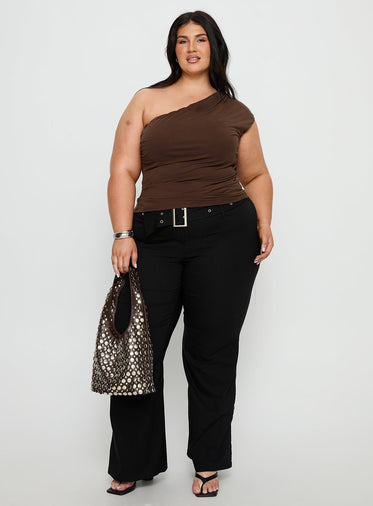 Kortnee Eyelet Detail Flare Leg Pants Black Curve