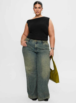 side view of model wearing Princess Polly Miyako Bodysuit Black Curve Sleeveless 