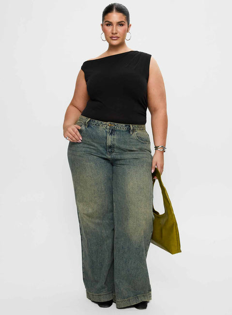 side view of model wearing Princess Polly Miyako Bodysuit Black Curve Sleeveless 