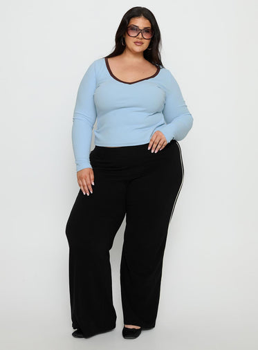Baseline V Neck Long Sleeve Top Blue / Brown Curve