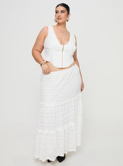   front view of model wearing Princess Polly Buttacupe Lace Maxi Skirt White Curve Maxi 