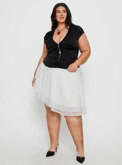 Evanescence Asymmetrical Midi Skirt White / Polka Dot Curve