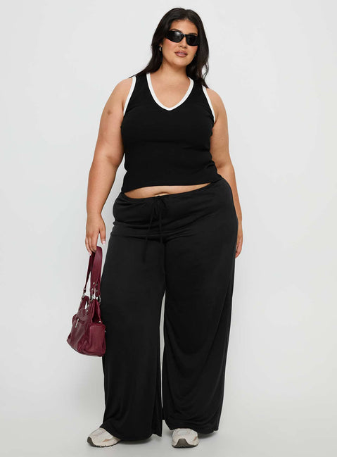 Baseline V Neck Rib Tank Top Black / White Curve