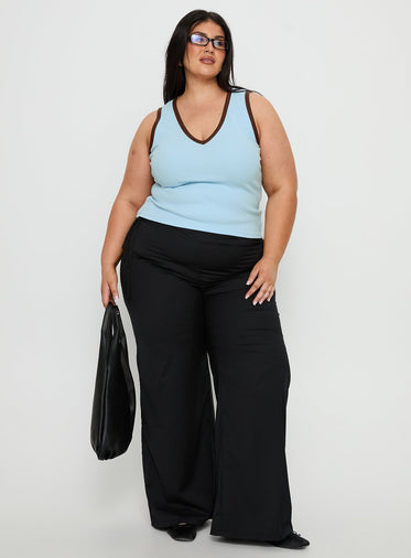 Baseline V Neck Rib Tank Top Blue / Brown Curve