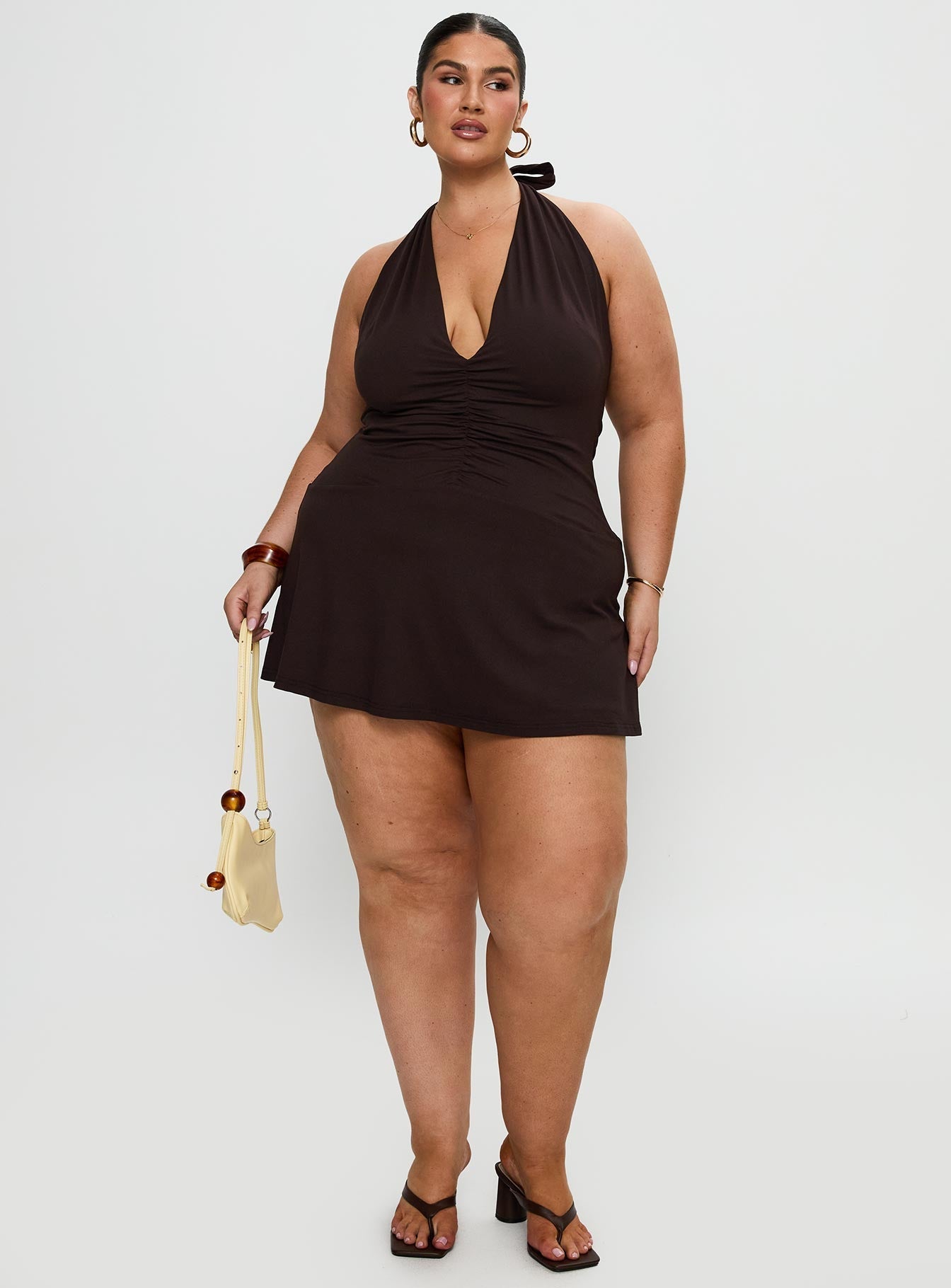 Rafelle Halter Mini Dress Brown Curve