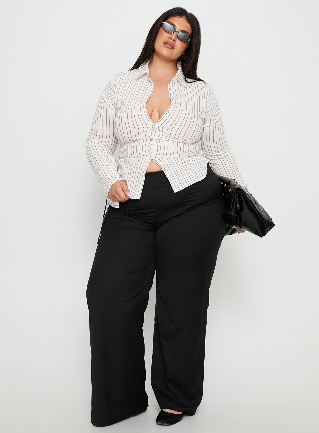 Madlin Long Sleeve Top Beige Stripe Curve