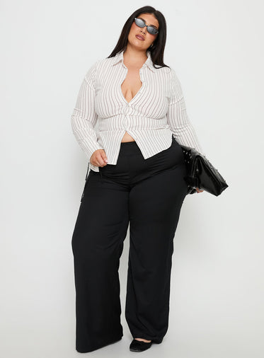 Madlin Long Sleeve Top Beige Stripe Curve