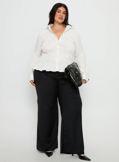 Cultivate Shirred Long Sleeve Top White Curve