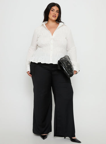 Cultivate Shirred Long Sleeve Top White Curve