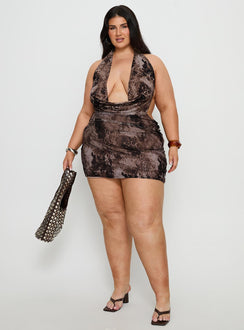 Tigress Halter Mini Dress Animal Multi Curve