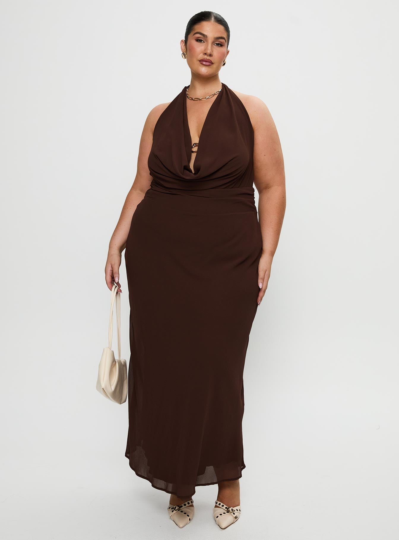 alejandria cowl neck maxi dress chocolate About A Girl Maxi Dress Chocolate