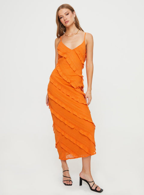 Maxi dress Diagonal stitching design, adjustable shoulder straps, v-neckline, invisible zip fastening Non-stretch, fully lined