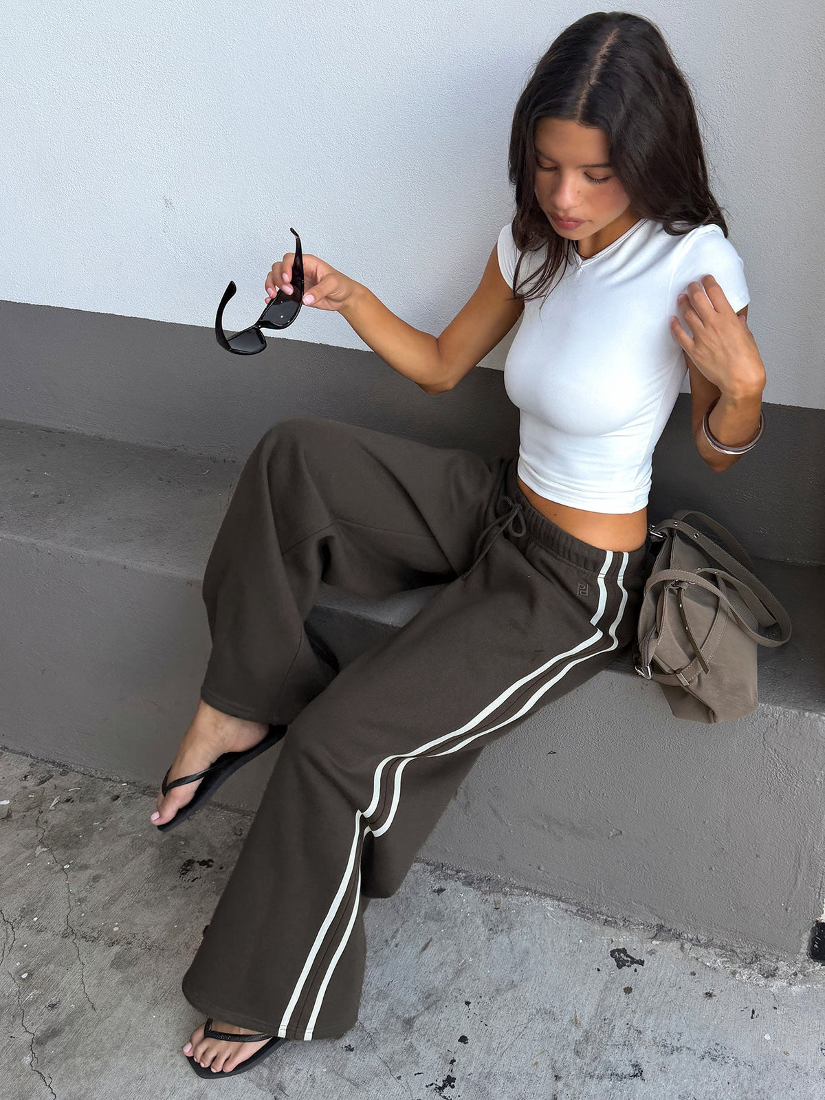 Kennah Wide Leg Sweat Pants Iron Grey womens regular pants with mid-rise waist Princess Polly