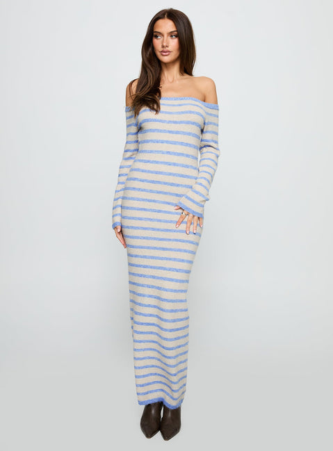 Korra Long Sleeve Maxi Dress Blue Stripe