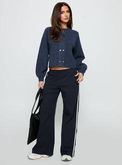 front view of model wearing Princess Polly Kammi Button Up Cardigan Navy Cropped 