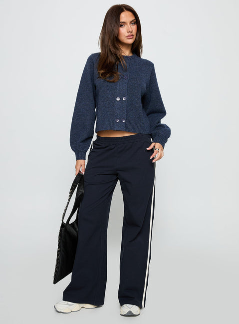 front view of model wearing Princess Polly Kammi Button Up Cardigan Navy Cropped 