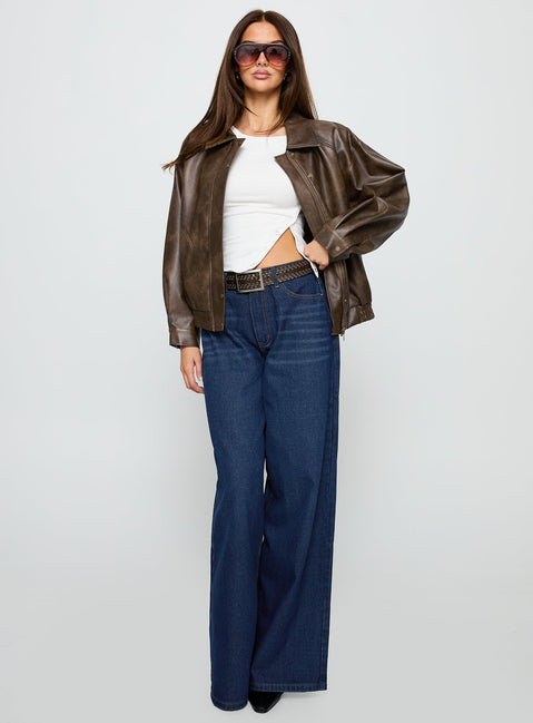 Mixtape Faux Leather Collared Jacket Brown