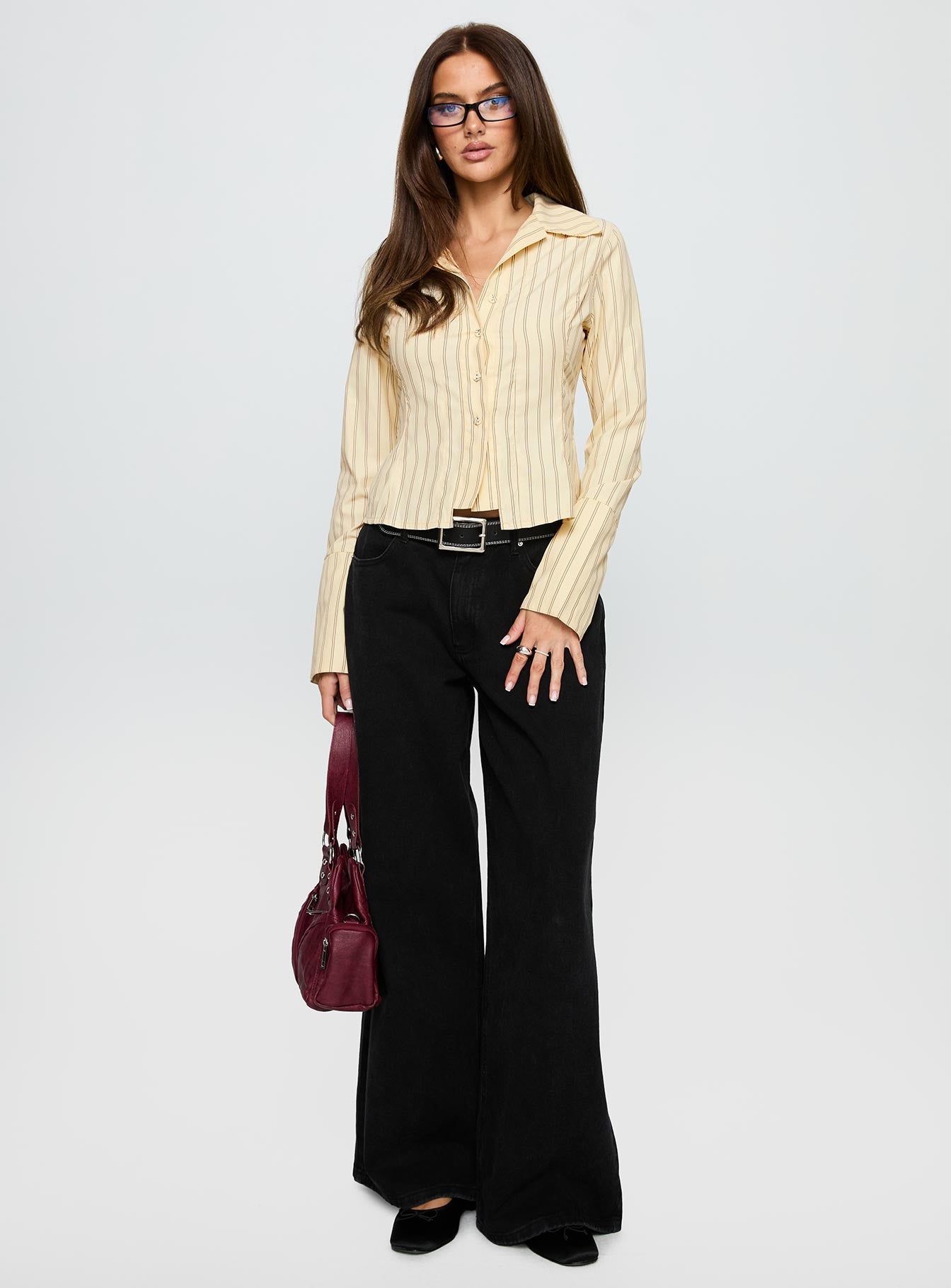 In Brooklyn Collared Top Yellow Stripe