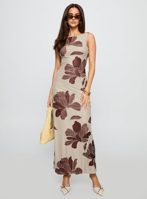 Back Again Maxi Dress Brown Floral