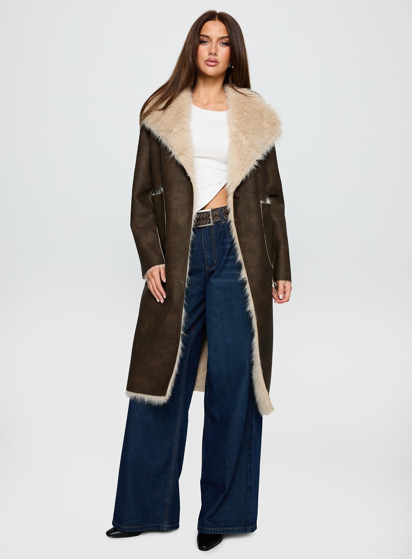 Kairos Shearling Detail Coat Brown