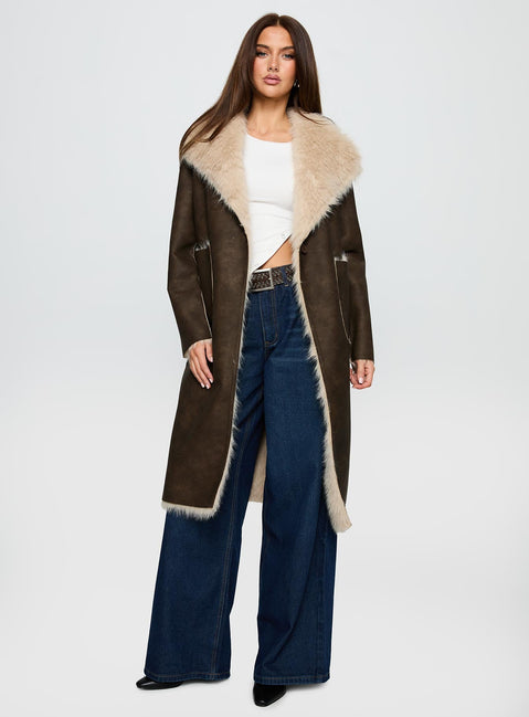 Kairos Shearling Detail Coat Brown