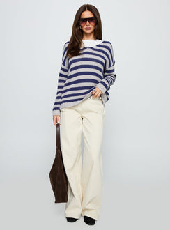 Drayven V Neck Knit Sweater Blue Stripe
