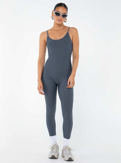 Jumpsuit Ribbed material Scooped neckline Adjustable shoulder straps Good stretch Unlined 