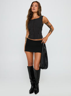 For The Weekend Top Black Pinstripe