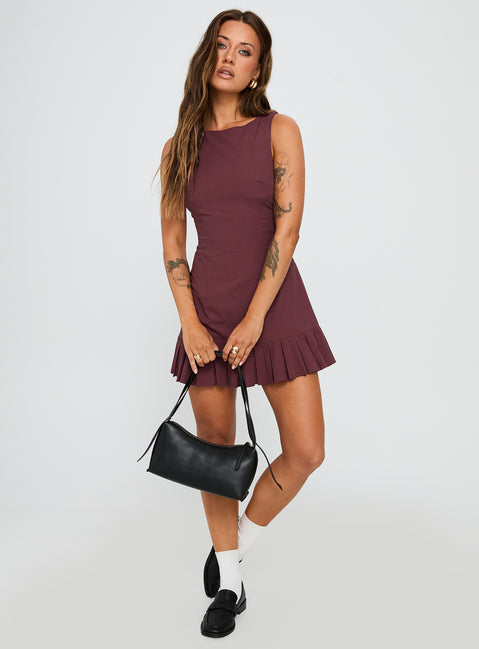 Great Perhaps Pleated Mini Dress Currant