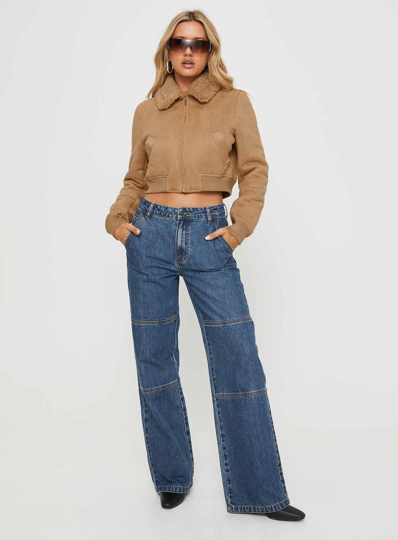 Faux suede jacket Classic collar, zip fastening down front, twin hip pockets, elasticated waistband & cuffs