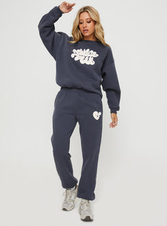 product Princess Polly High Waisted Pants High Waisted Pants High Waisted Pants  Princess Polly Track Pants Bubble Text Slate / Eggshell