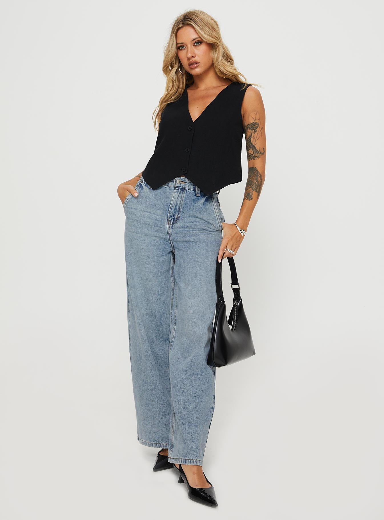 product Princess Polly Sleeveless Asymmetric Neckline  Leo Vest Black