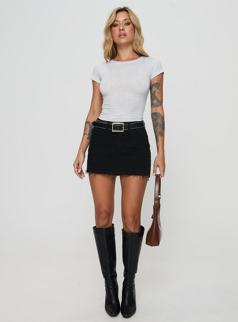   front view of model wearing Princess Polly Aster Mini Skirt Black Mini Skirts 