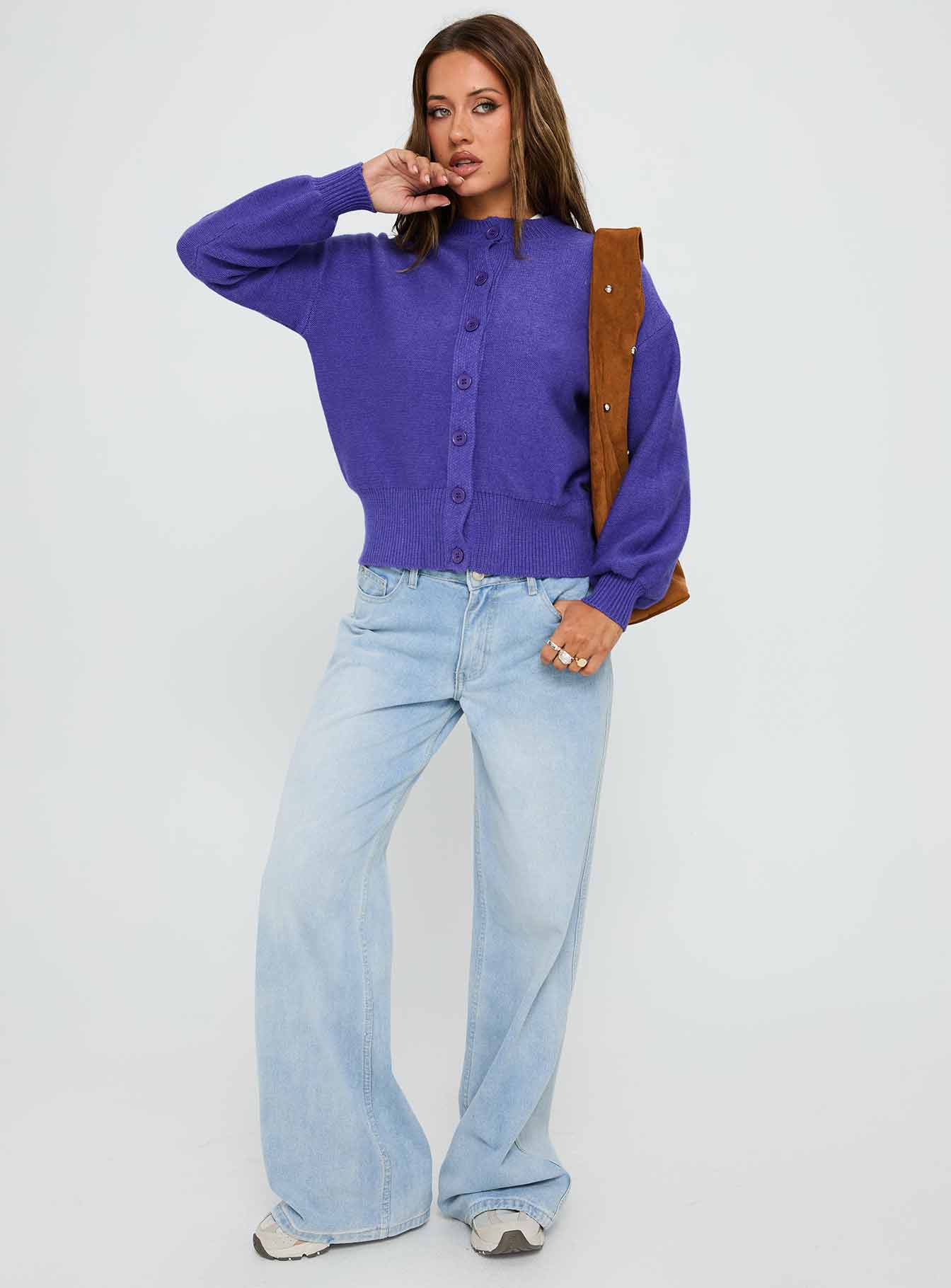 Get Going Knit Cardigan Purple