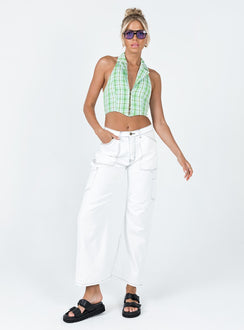 front view of model wearing Princess Polly Everest Vest Top Green Check 