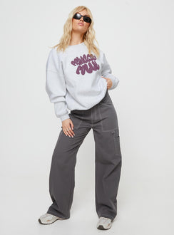 Princess Polly Crew Neck Sweatshirt Bubble Text Grey Marle / Burgundy Princess Polly  regular 