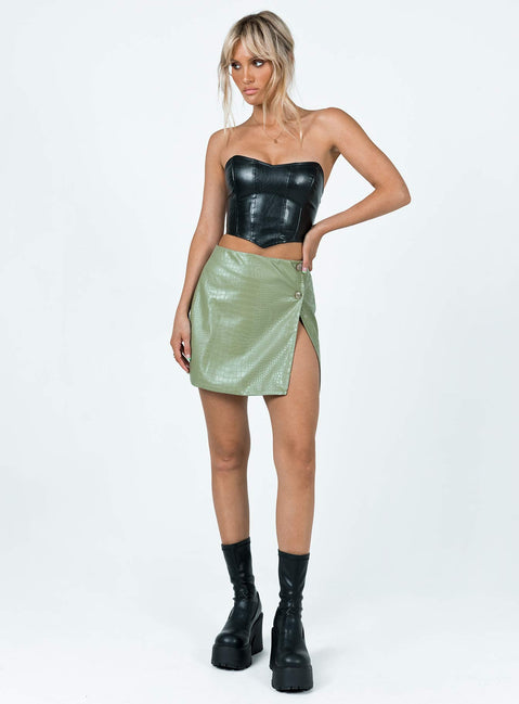   front view of model wearing Princess Polly Marilyn PU Mini Skirt Green 