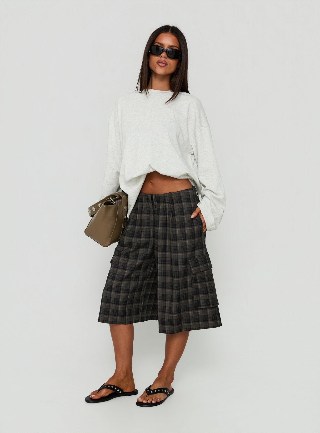 Brenn Baggy Longline Shorts Plaid Multi
