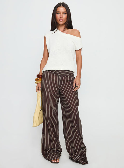 Winslie Thick Waistband Buckle Pants Chocolate Stripe