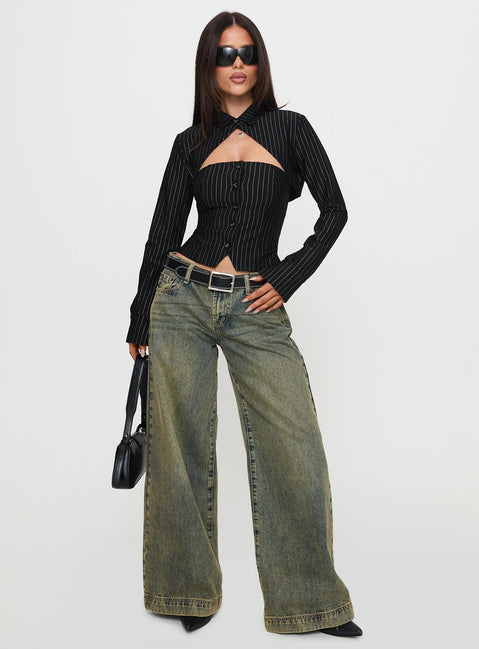 side view of model wearing Princess Polly Amor Mio Two Piece Top Multi Full Sleeves 