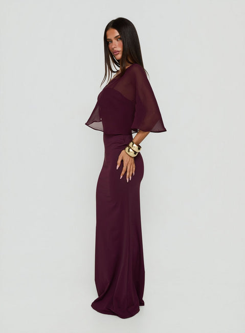 Isebella Sheer Poncho Maxi Dress Mulberry