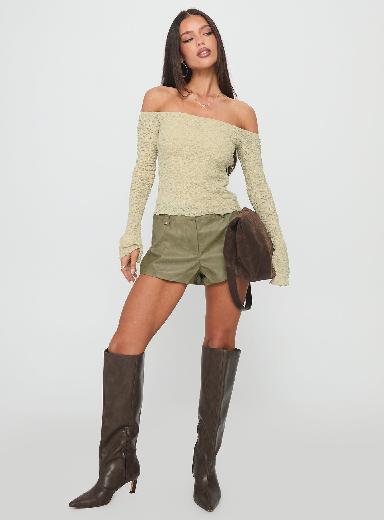 Half Of You Off Shoulder Top Sage