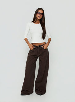 Ramos Low Rise Tie Waist Wide Leg Jeans Washed Chocolate