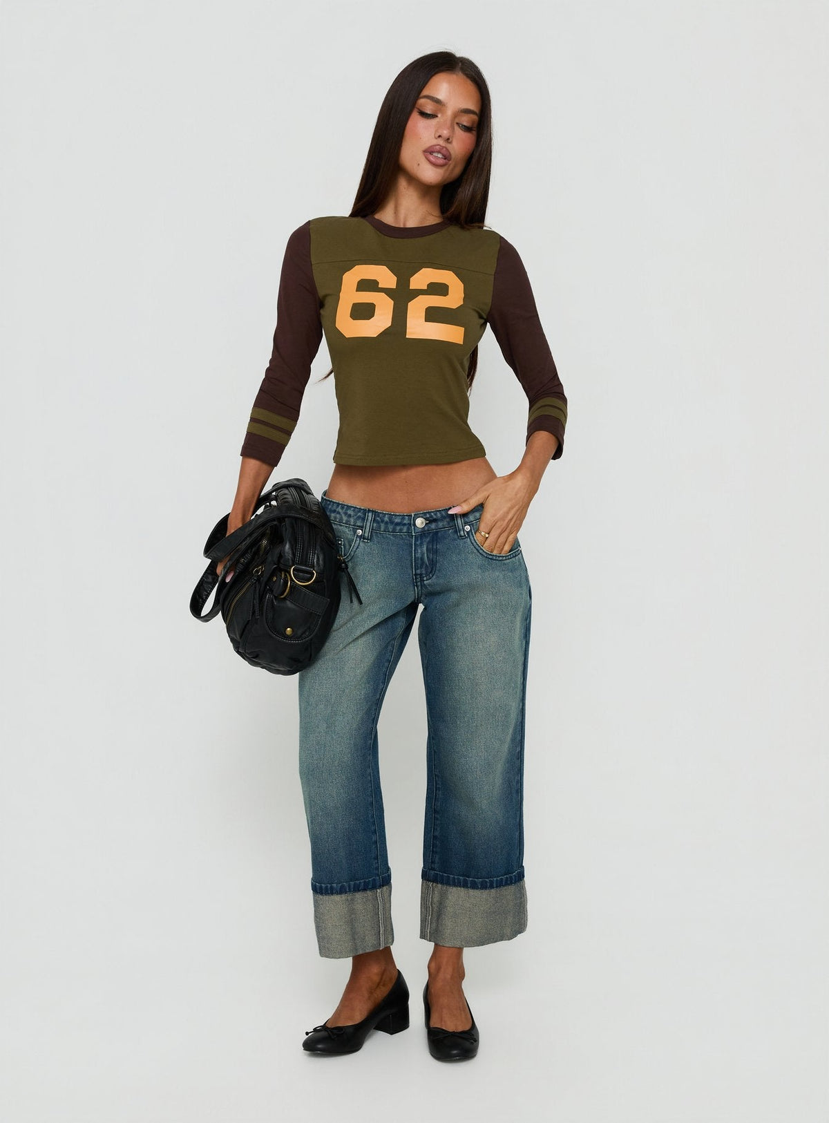 62 Varsity Long Sleeve Graphic Top Khaki Multi