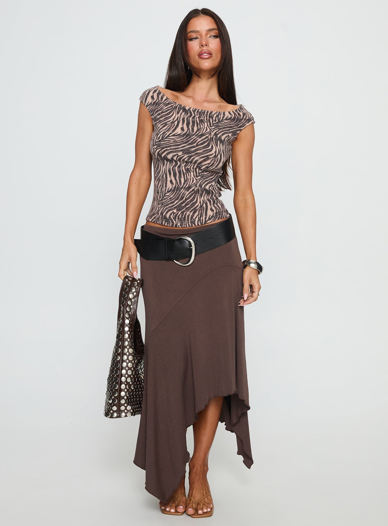 Futura Asymmetrical Midi Skirt Chocolate