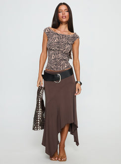 Futura Asymmetrical Midi Skirt Chocolate